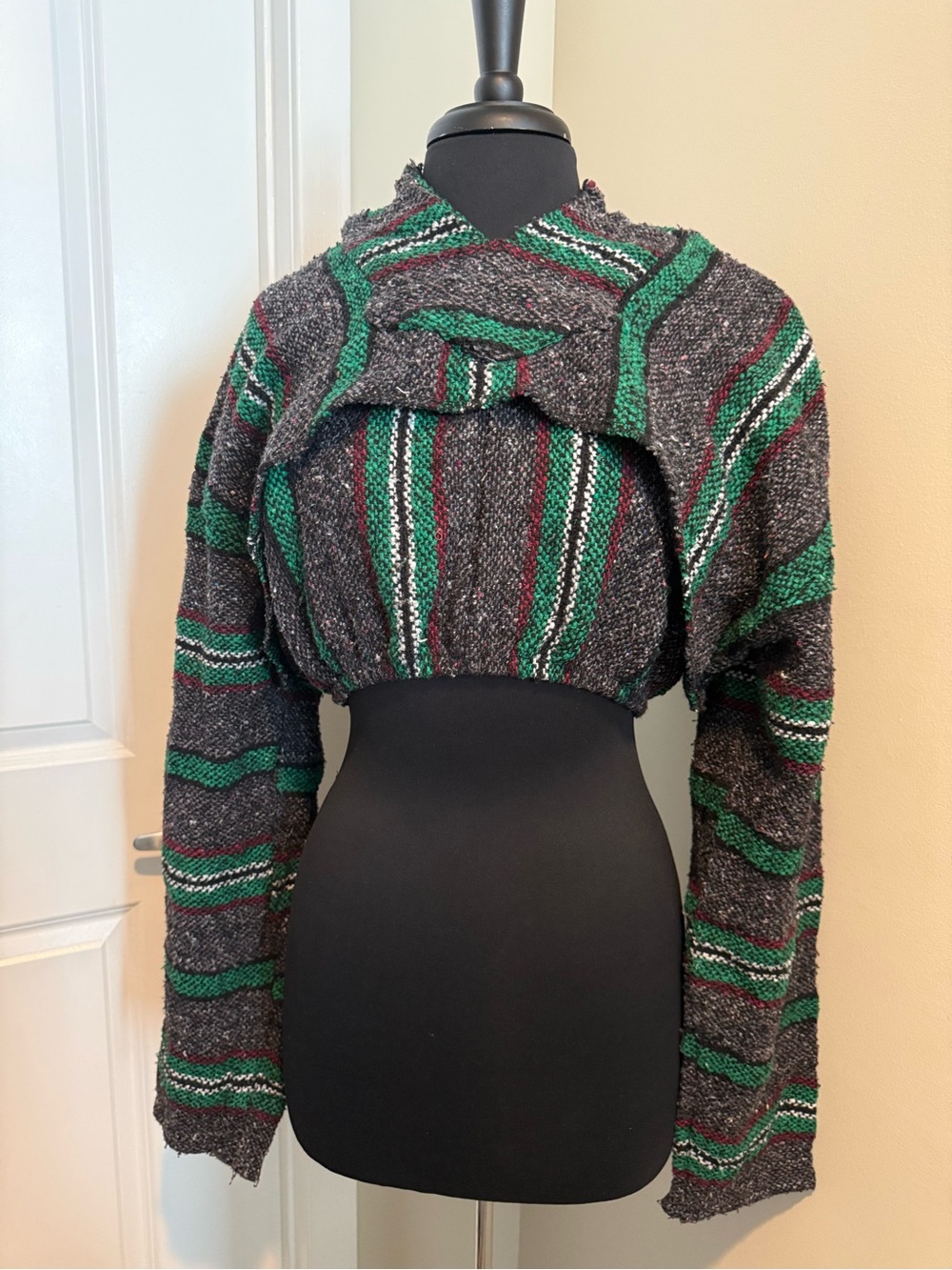 Urban Renewal Gray and Green Striped Cropped Sweater Shrug